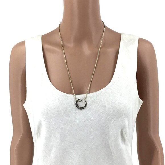 Stella and Dot Necklace Pave Cresent Moon Star Gold Tone Silver Tone - Picture 2 of 3